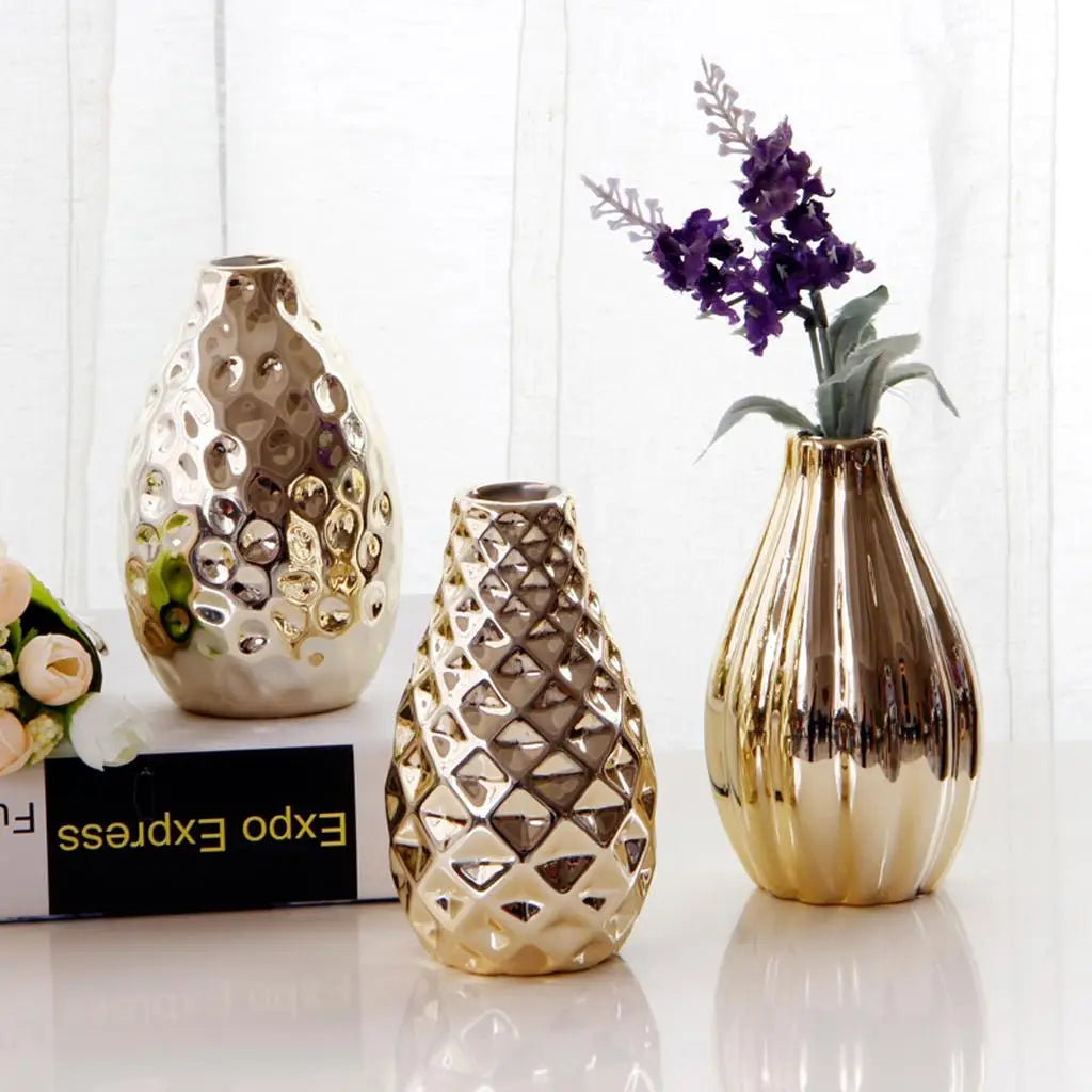 Modern Oval Ceramic Plated Decorative Flower Vase