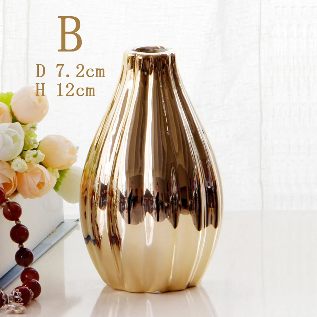 Modern Oval Ceramic Plated Decorative Flower Vase