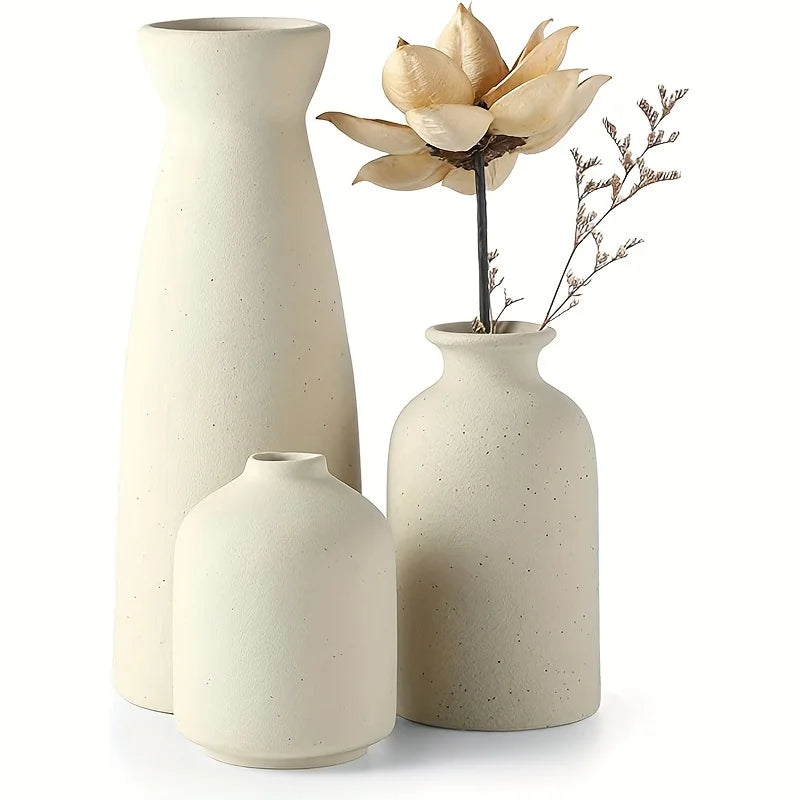 Set of Three Rustic Modern Ceramic Flower Vases